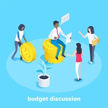 Isometric image on a blue background on the topic of finance, a man sits on c Stock Illustration