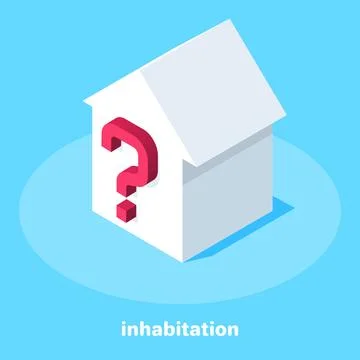 Isometric image on a blue background, white house with a red question mark Stock Illustration