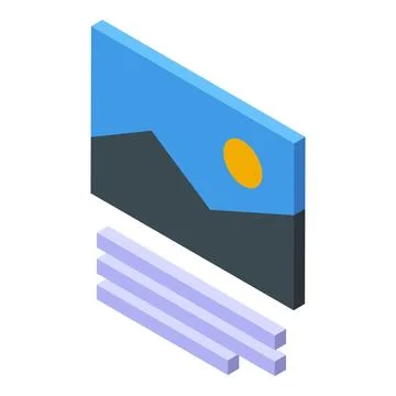 Isometric image icon displaying mountain landscape with sun and loading bars Stock Illustration
