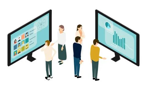 Isometric, image illustrations of people in online meetings Stock Illustration
