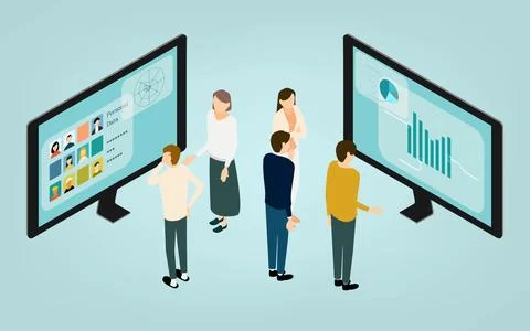 Isometric, image illustrations of people in online meetings Stock Illustration
