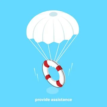 Isometric image, lifebuoy falling from the sky by parachute Stock Illustration