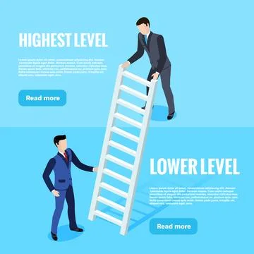Isometric image, men in business suits install a ladder linking two levels, a Stock Illustration