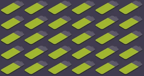 Isometric indicate low and full battery of smartphone on blue background. Stock Footage 97959098