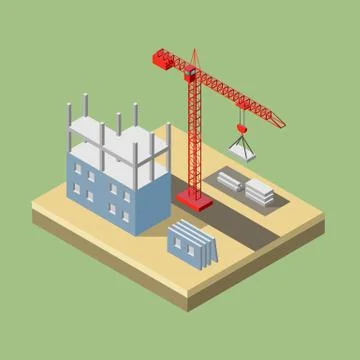 Isometric industrial crane for construction. Stock Illustration