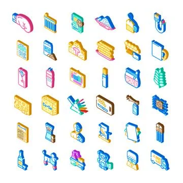 Isometric industrial items and material icons collection Stock Illustration