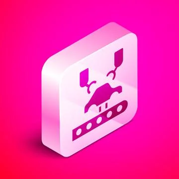 Isometric Industrial machine robotic robot arm hand on car factory icon isolated Illustrazione stock