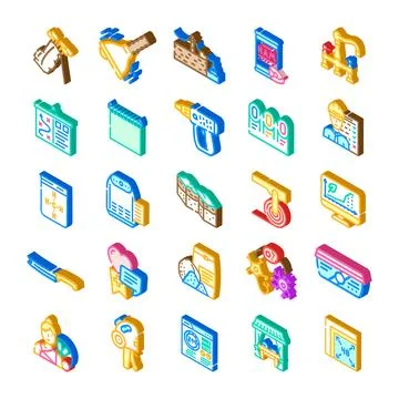 Isometric industrial tools and engineering elements set Stock Illustration