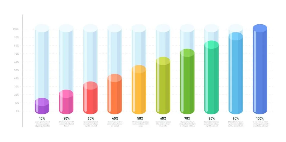 Isometric info chart set. Progress bars with different percents. Infographics Stock Illustration