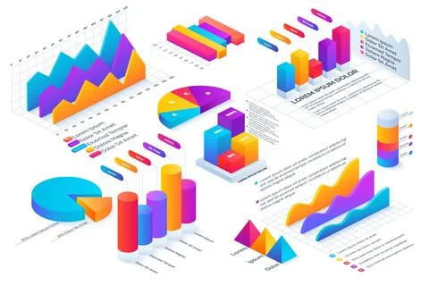Isometric infographic. 3D graph chart. Data circle or line visualization Stock Illustration
