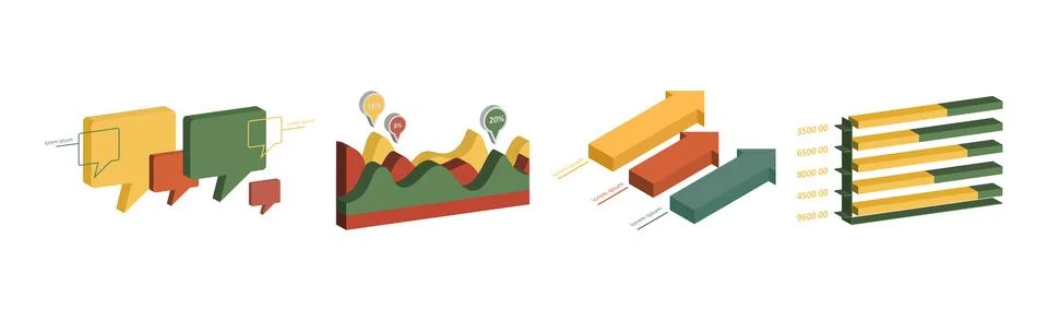 Isometric Infographic Elements with Chart and Diagram Vector Set Stock Illustration