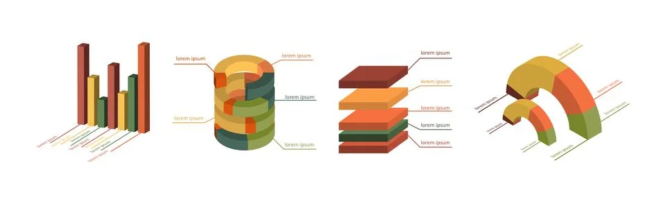 Isometric Infographic Elements with Chart and Diagram Vector Set Illustrazione stock