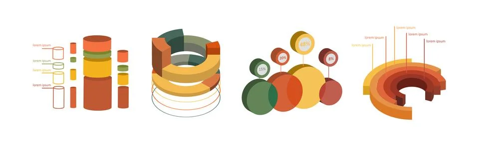 Isometric Infographic Elements with Chart and Diagram Vector Set Illustrazione stock