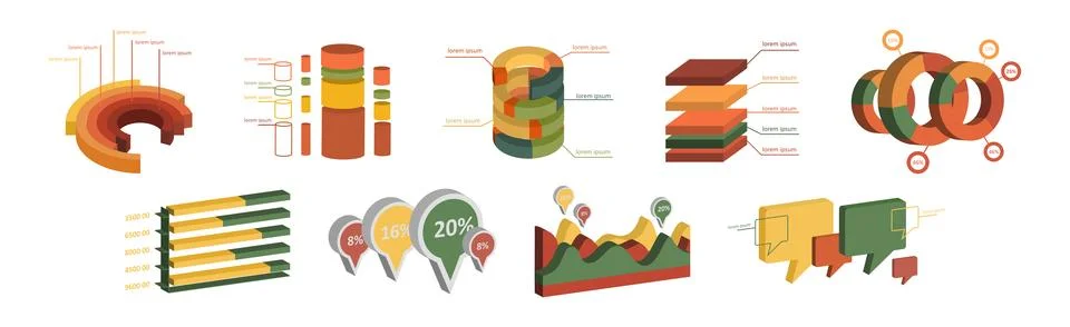 Isometric Infographic Elements with Chart and Diagram Vector Set Stockillustratie