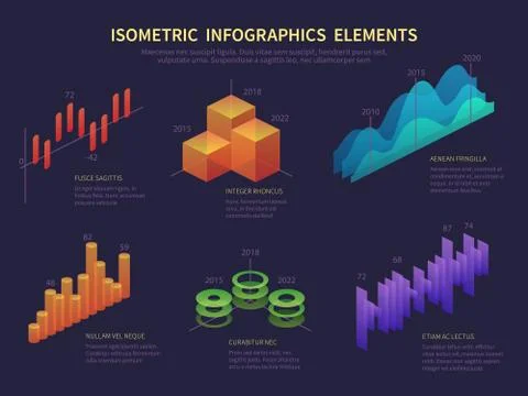 Isometric infographics. Presentation graphics, statistics data layer, growth Illustrazione stock