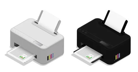 Isometric inkjet printer. Printing documents in office using copiers. Realist Stock Illustration