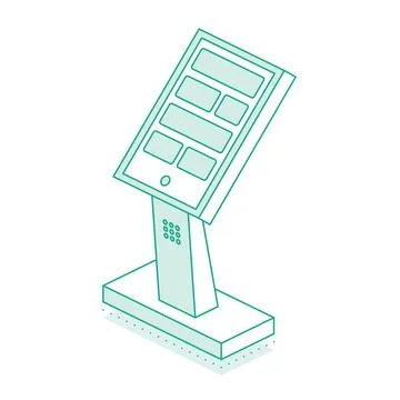 Isometric interactive kiosk. Self service terminal in bank or on train stat.. Stock Illustration