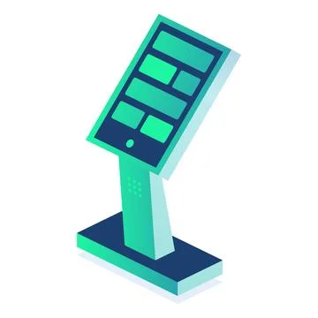 Isometric interactive kiosk. Self service terminal in bank or on train stat.. Stock Illustration