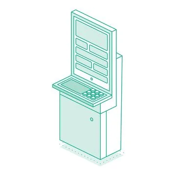 Isometric interactive kiosk. Self service terminal in bank or on train stat.. Stock Illustration