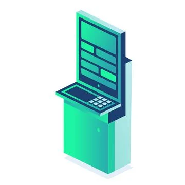 Isometric interactive kiosk. Self service terminal in bank or on train stat.. Stock Illustration