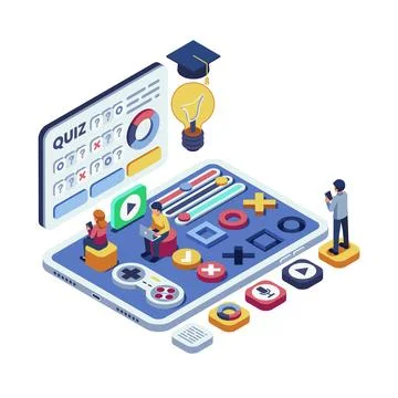 Isometric Interactive Learning Content with Student Interaction Illustrazione stock