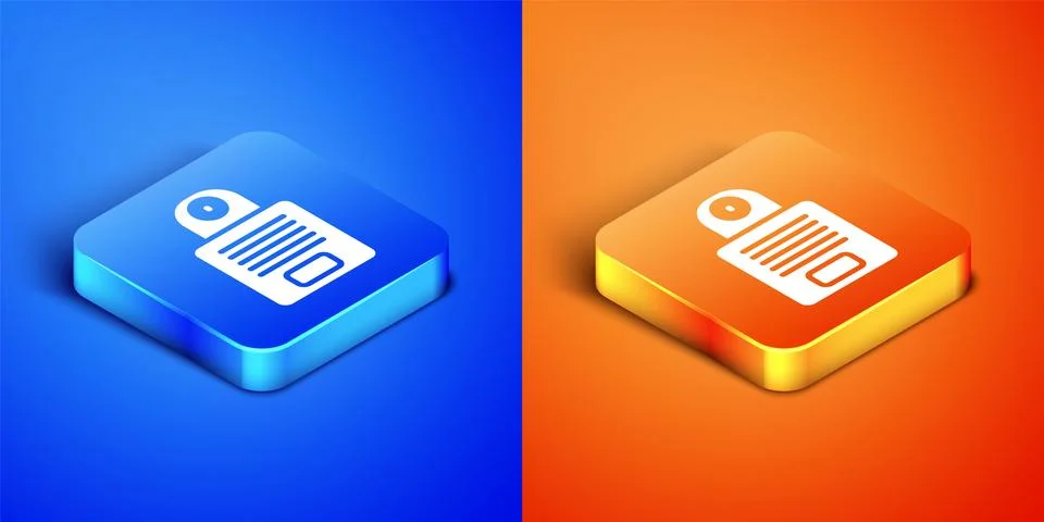 Isometric Intercom icon isolated on blue and orange background. Square button Stock Illustration