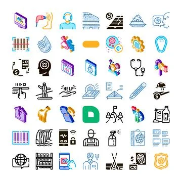Isometric interface icons set visualizing applications and digital concepts Stockillustratie