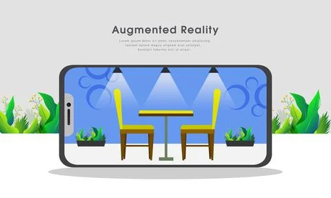 Isometric interior design connected with smartphone device, Augmented reali.. Ilustração Stock