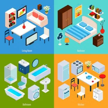 Isometric Interior Set Stockillustratie
