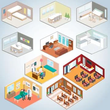 Isometric interior set, Isometric rooms Stock Illustration
