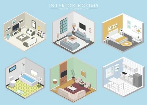 Isometric interiors set Stock Illustration