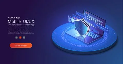 Isometric internet security concept. Data protection vector illustration with Stock Illustration