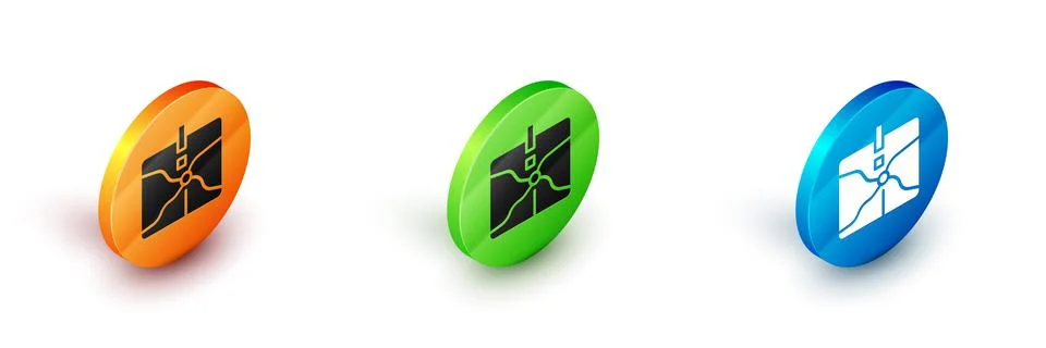 Isometric Intersection point icon isolated on white background. Circle button Stock Illustration