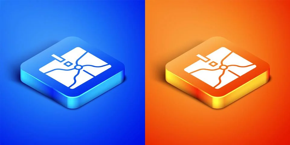 Isometric Intersection point icon isolated on blue and orange background. Square イラスト素材
