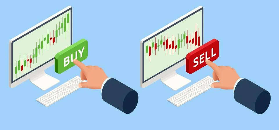 Isometric Investing and Stock Market Gain and Profits with Red and Green Stock Illustration
