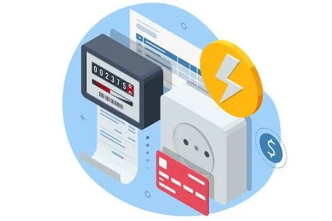 Isometric invoice, payment for electricity. Utility bills and saving resources Stock Illustration