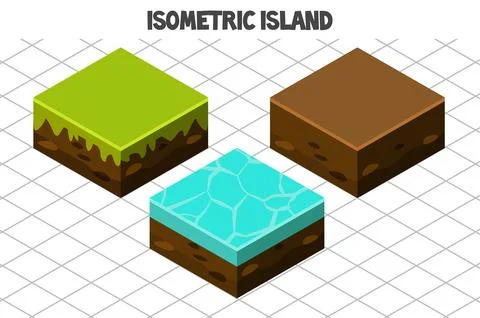 Isometric island for 2D Game. Blocks nature land Stock Illustration