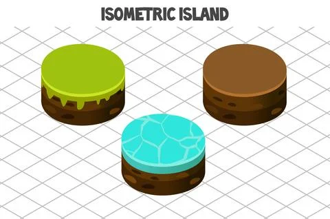 Isometric island for 2D Game. Round blocks nature land Stock Illustration