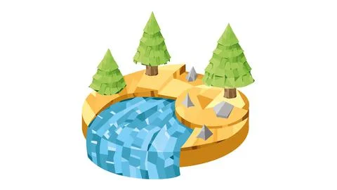 Isometric island with tree and bushes. Flying island. Island in low-poly style. Stock Illustration