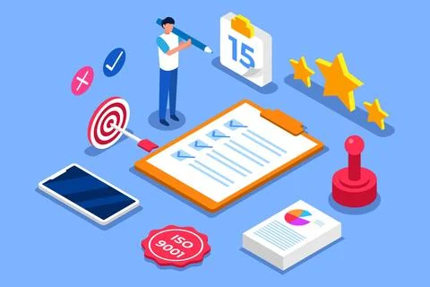 Isometric iso certification concept Stock Illustration