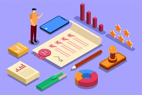 Isometric iso certification concept Stock Illustration