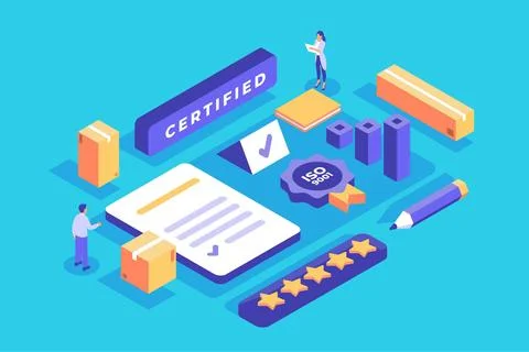 Isometric iso certification concept Stock Illustration