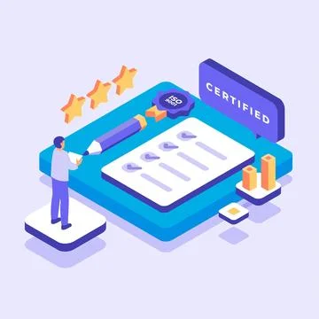 Isometric iso certification concept Stock Illustration