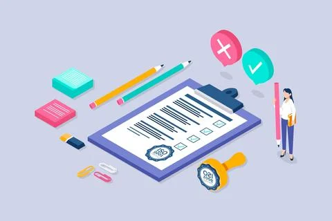 Isometric iso certification concept Stock Illustration