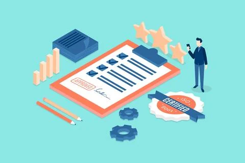 Isometric iso certification illustration Stock Illustration