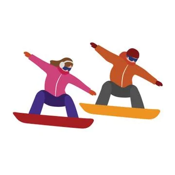 Isometric isolated vector man and woman snowboarder. Urban style and hot tricks Stock Illustration
