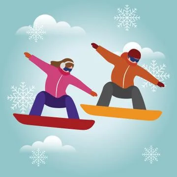Isometric isolated vector man and woman snowboarder. Urban style and hot tricks Stock Illustration
