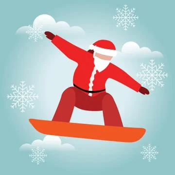 Isometric isolated vector Santa Claus snowboarder. Christmas and New Year are Illustrazione stock