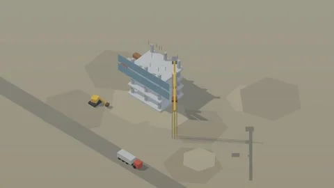 Isometric isometric construction site tower crane building day loop rotating Stock Footage 340333087