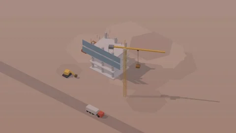 Isometric isometric construction site tower crane building dawn loop rotating Vídeos de archivo 340333099